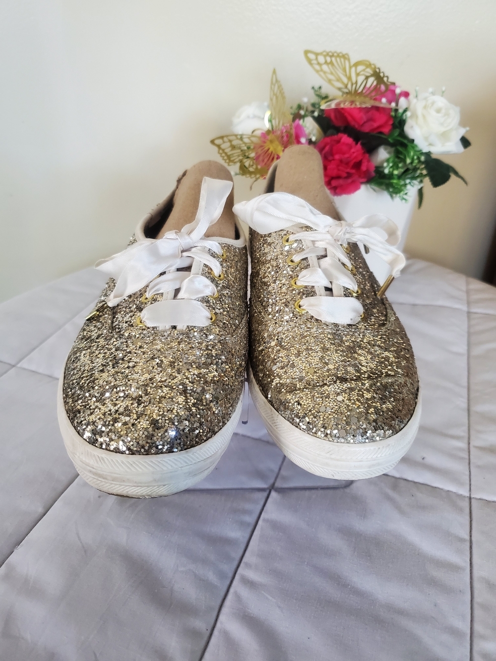 Keds x Kate Spade New York Champion Platinum Gold Glitter Sneakers Size 8 - Picture 4 of 8